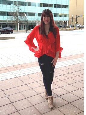 Boohoo Red Ruffle Hem Wrap Blouse